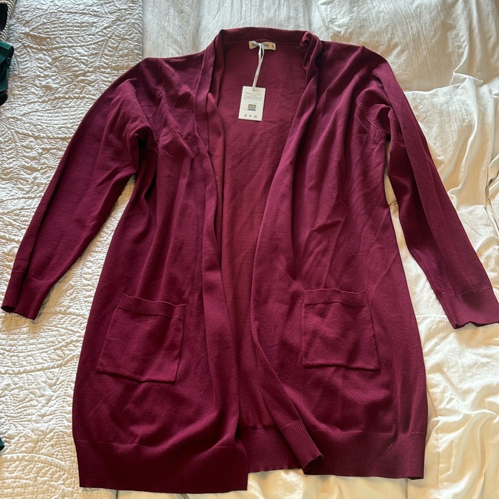 Plus Size Burgundy Long Cardigan